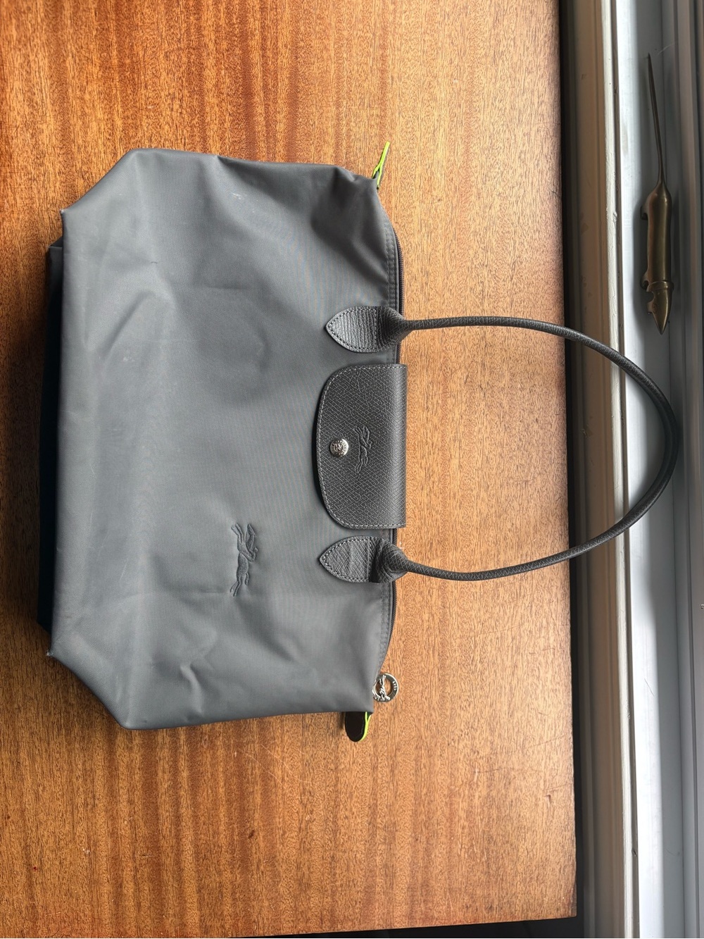 Longchamp Gray Nylon Tote with Gray Leather Trim